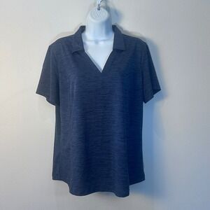 Lady Hagen Womens Polo Shirt Blue Heather V Neck Short Sleeve Size L Golf Casual
